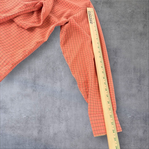 BUGATCHI Button Down Mens L Orange Gingham Long Sleeve Preppy (800) - Picture 4 of 9